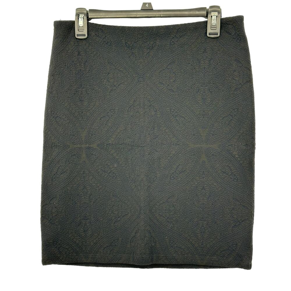 J McLaughlin Skirt Womens 4 Black Blue Pencil‎ Textured Stretch Zip Office Work